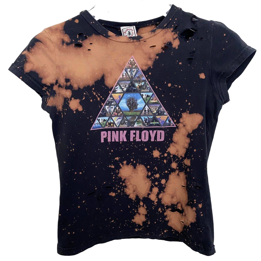 Pink Floyd Women's Upcycled Bleached Distressed Rock Band T-Shirt - Size XS/S